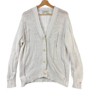 Sayaka Davis White Cotton Distressed Open Knit V-Neck Cardigan SKT63-RC XS